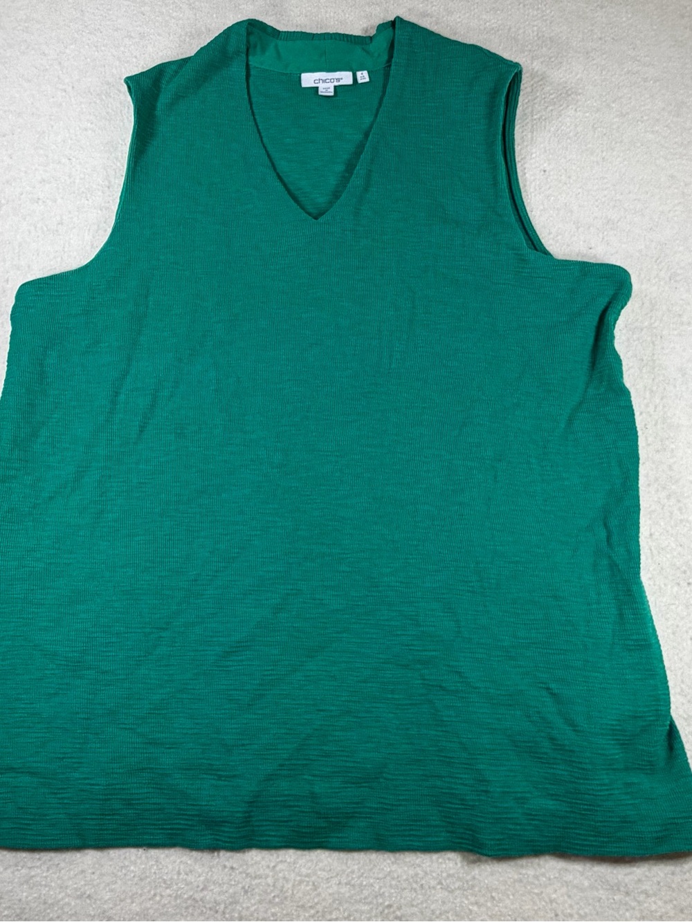 Chico’s Women’s Sleeveless Tank Top V Neck Tunic Green Size 4 (US XXL) Textured